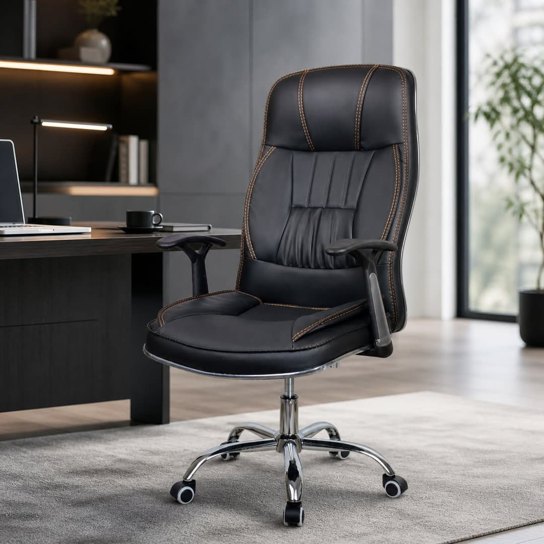 High Back Ergonomic Office Chair - Leather, Adjustable Height, 360° Swivel — Kilirnall, Kericho